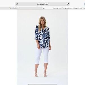 Joseph Ribkoff Blue and White Graphic Button Down Shirt